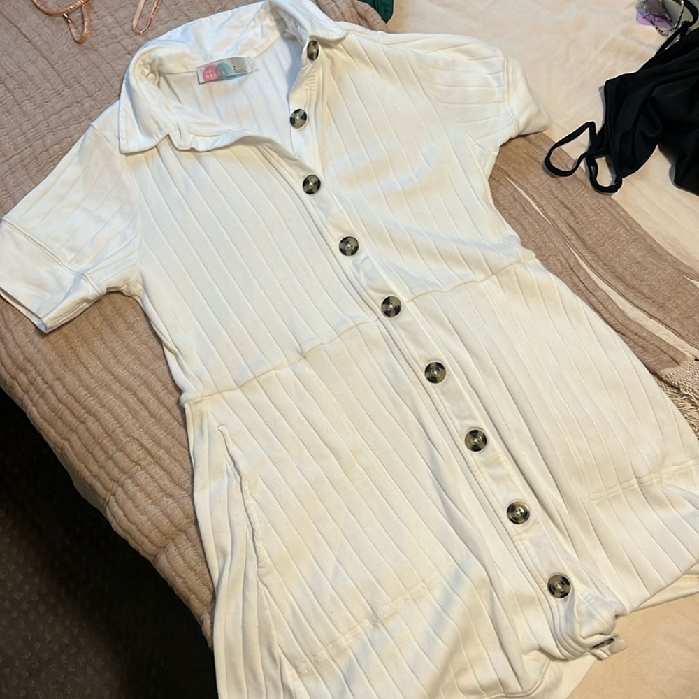 Free People Beach White Collared Dress